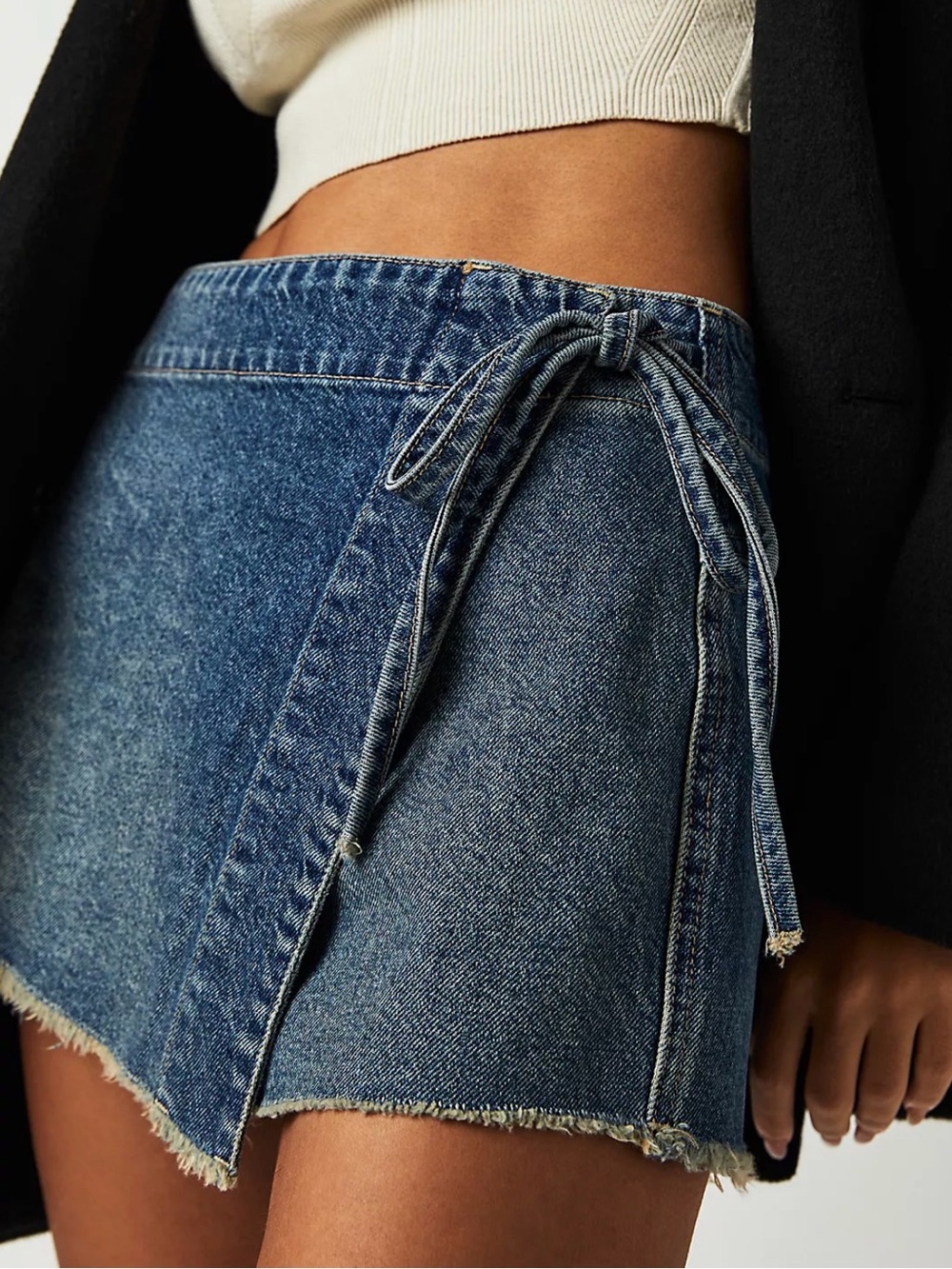 We The Free Emmy Light Blue Wrap Denim Mini Skort SZ6 NWT